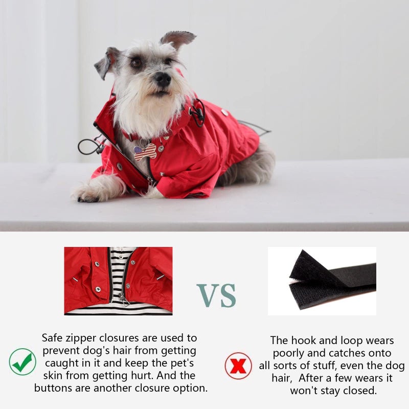 Morezi Dog Zip Up Raincoat with Reflective, Rain/Water Resistant, Adjustable Drawstring, Removable Hood, Raincoats with Legs 8lbs to 80lbs Available - Red - M - Image 4